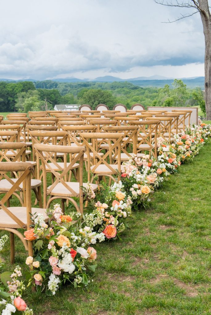 Mount Ida Farm wedding photos by Mikkel Paige Photography with an outdoor ceremony overlooking the Blue Ridge Mountains. Flowers by Meristem Floral and planning by Viva L'Event.