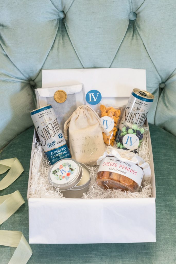 Mount Ida Farm wedding photos by Mikkel Paige Photography in Charlottesville, Virginia. Planning by Viva L'Event. Image of the welcome box for the guests created by Memento and Muse with local products.