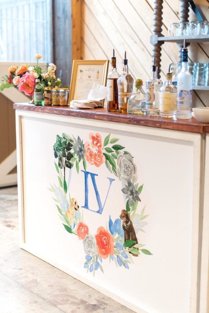 Mount Ida Farm wedding photos by Mikkel Paige Photography with an indoor luxury reception in and custom bar in the Blue Ridge Mountains. Flowers by Meristem Floral and planning by Viva L'Event.