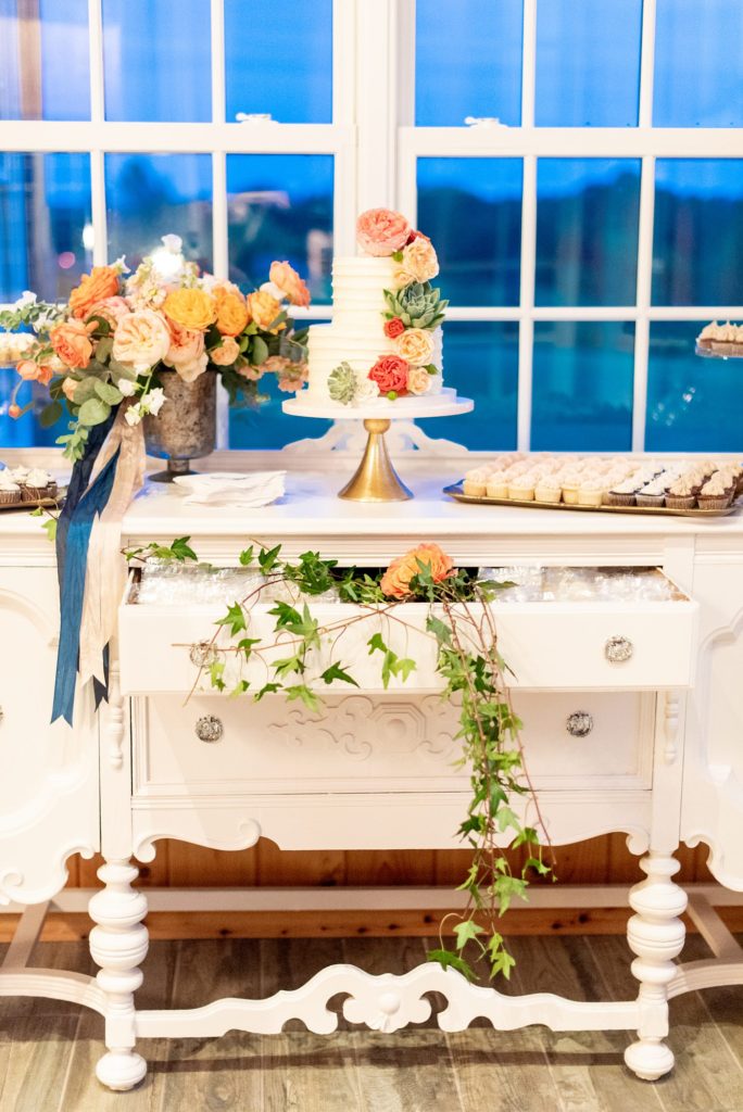 Mount Ida Farm wedding photos by Mikkel Paige Photography with an indoor luxury reception and dessert bar in the Blue Ridge Mountains. Flowers by Meristem Floral and planning by Viva L'Event.