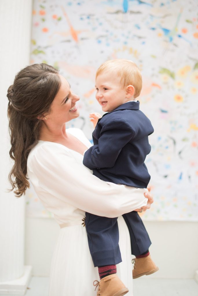 Small wedding in North Carolina with photos by Mikkel Paige Photography. The bride greeted her nephew, the Ring Bearer.