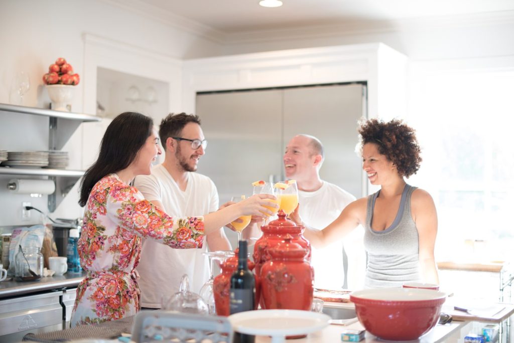 An intimate destination wedding elopement for a vineyard wedding in California at HammerSky Vineyards with Mikkel Paige Photography. The bride, groom and their best friends enjoy a wedding brunch before the big day.