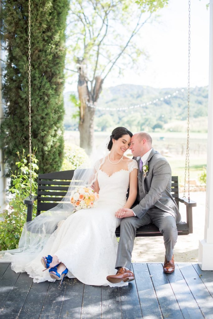 The bride and groom at their small destination venue, HammerSky vineyards, for their elopement. It was a vineyard wedding in Paso Robles, California, with Mikkel Paige Photography.