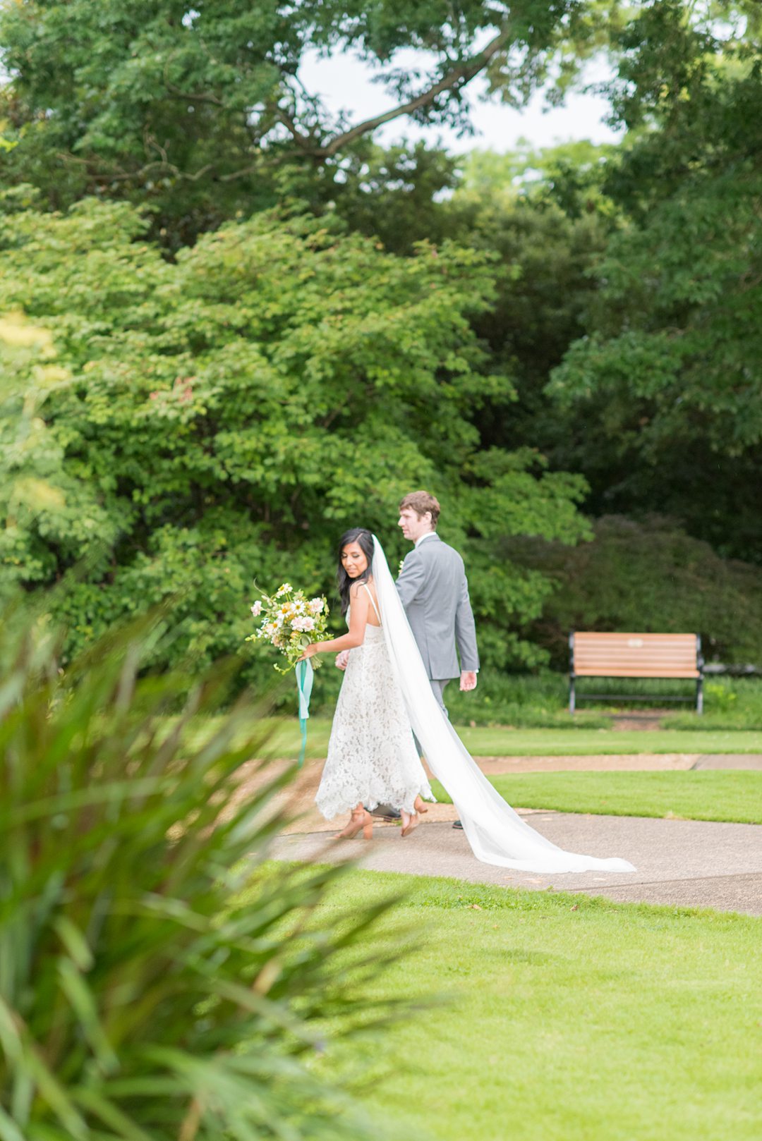 The bride and groom after they were pronounced husband and wife during their Raleigh, NC elopement in a park captured by Mikkel Paige Photography. #mikkelpaige #raleighweddings #smallwedding #ncelopement