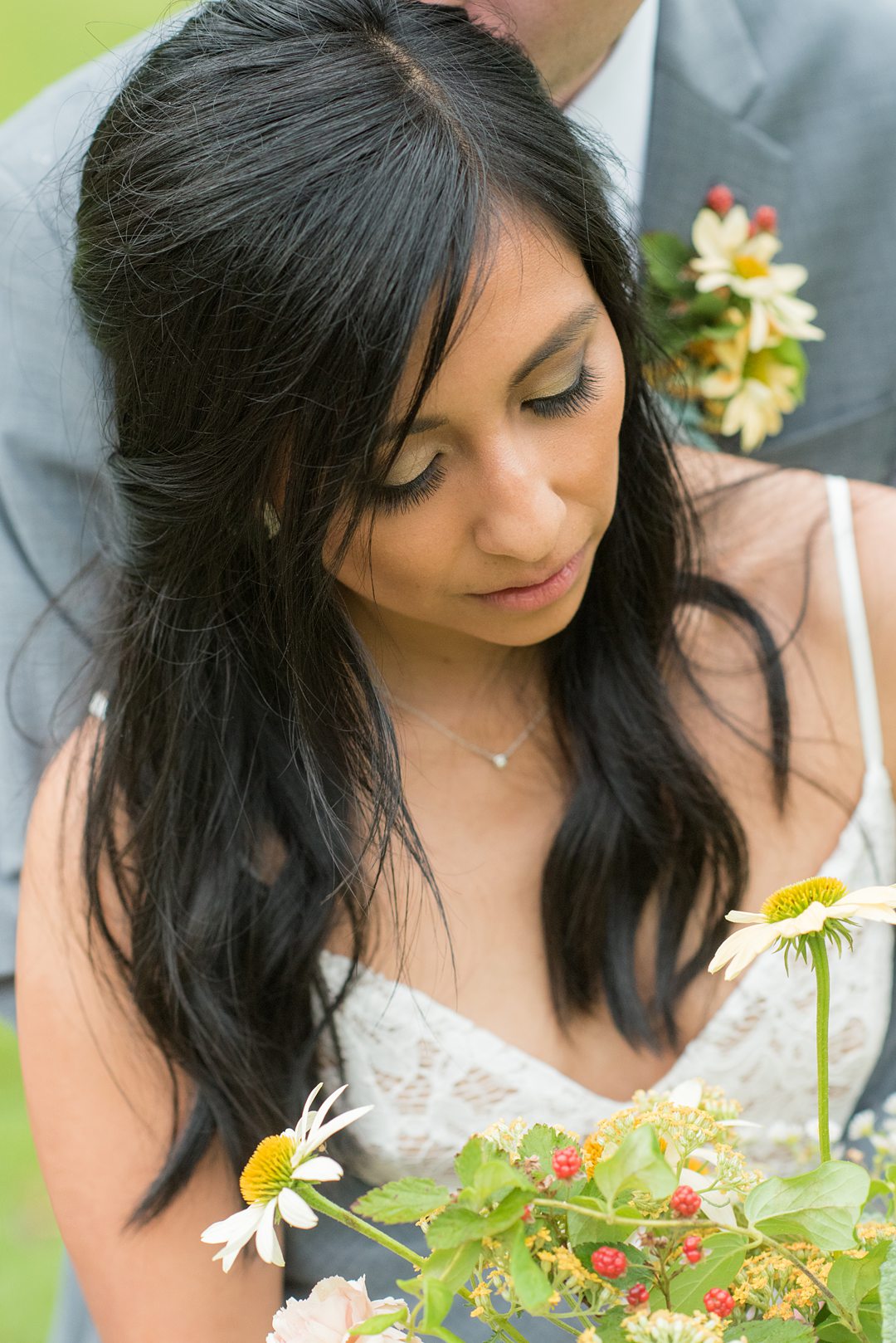 The bride's unique eyeshadow, hair and makeup by Wink in Raleigh, North Carolina. Photographed by Mikkel Paige Photography. #mikkelpaige #elopement #raleighnc