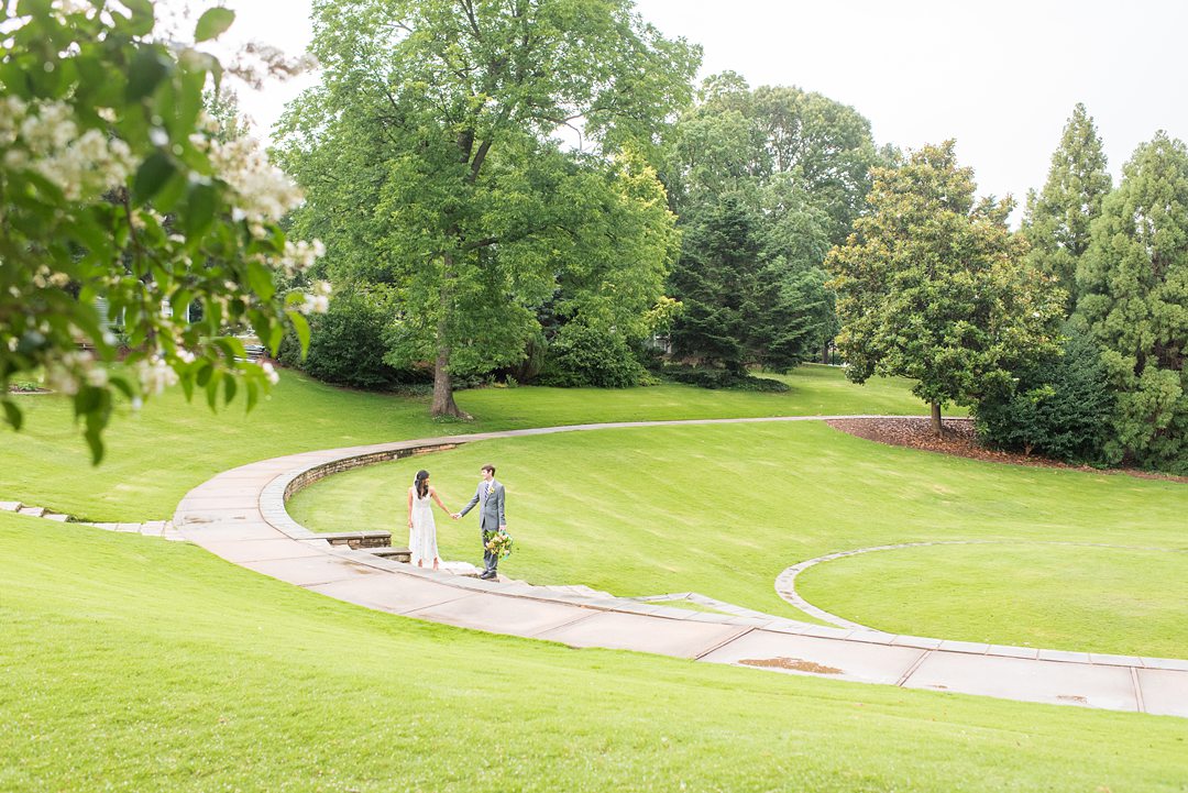 The bride and groom eloped to an outdoor park in Raleigh, NC. Photos by Mikkel Paige Photography. #mikkelpaige #raleighelopement #northcarolinaelopement