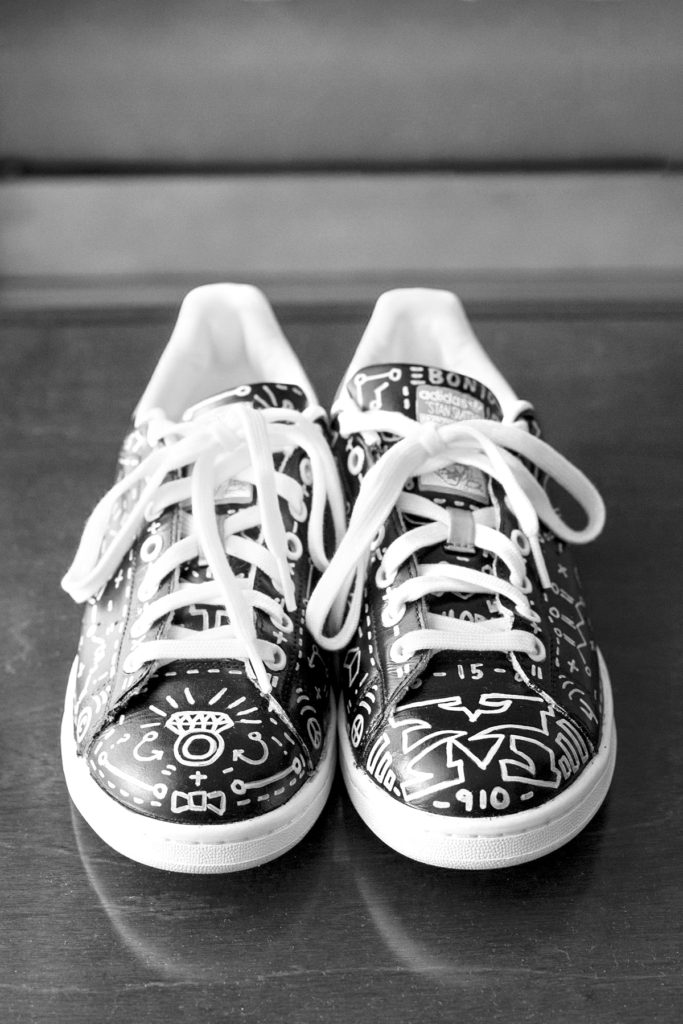 Special sneakers at a destination wedding in Jamaica for the groom, photographed by Mikkel Paige Photography.