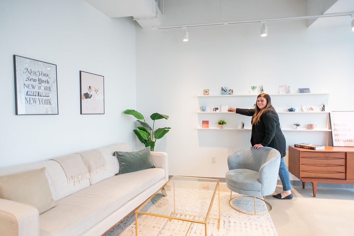 Zola Headquarters has a demo room with their stationery and beautiful furniture to co-work. We take a look behind the scenes of the wedding website and app HQ in NYC, with Mikkel Paige Photography.