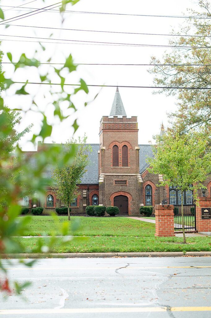 Church across the street from The Graham Mill wedding venue near the Triangle area of North Carolina.