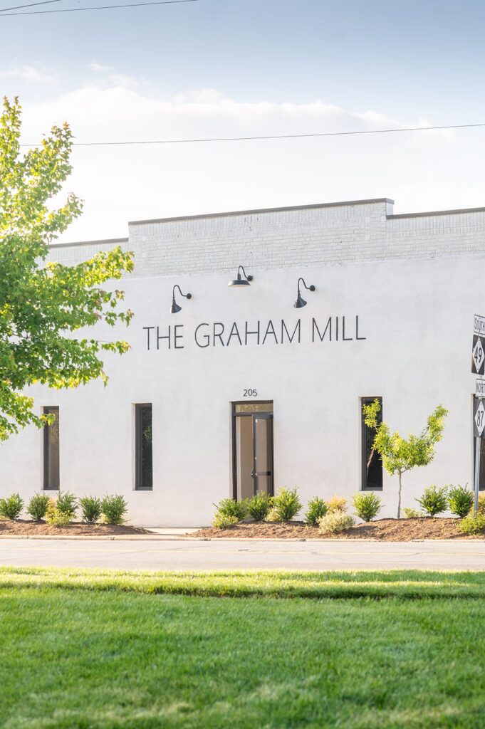 Facade of The Graham Mill wedding venue in North Carolina.