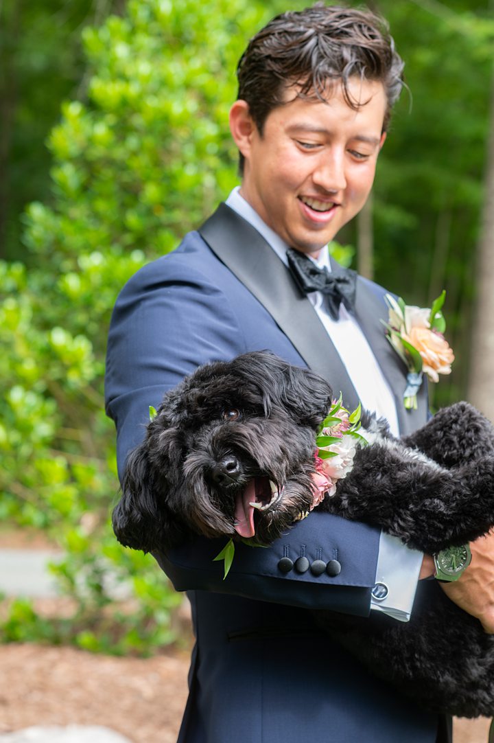 Groom with his dog at a Carolina Grove wedding with photos by Mikkel Paige Photography and planning by Viva L'Event.