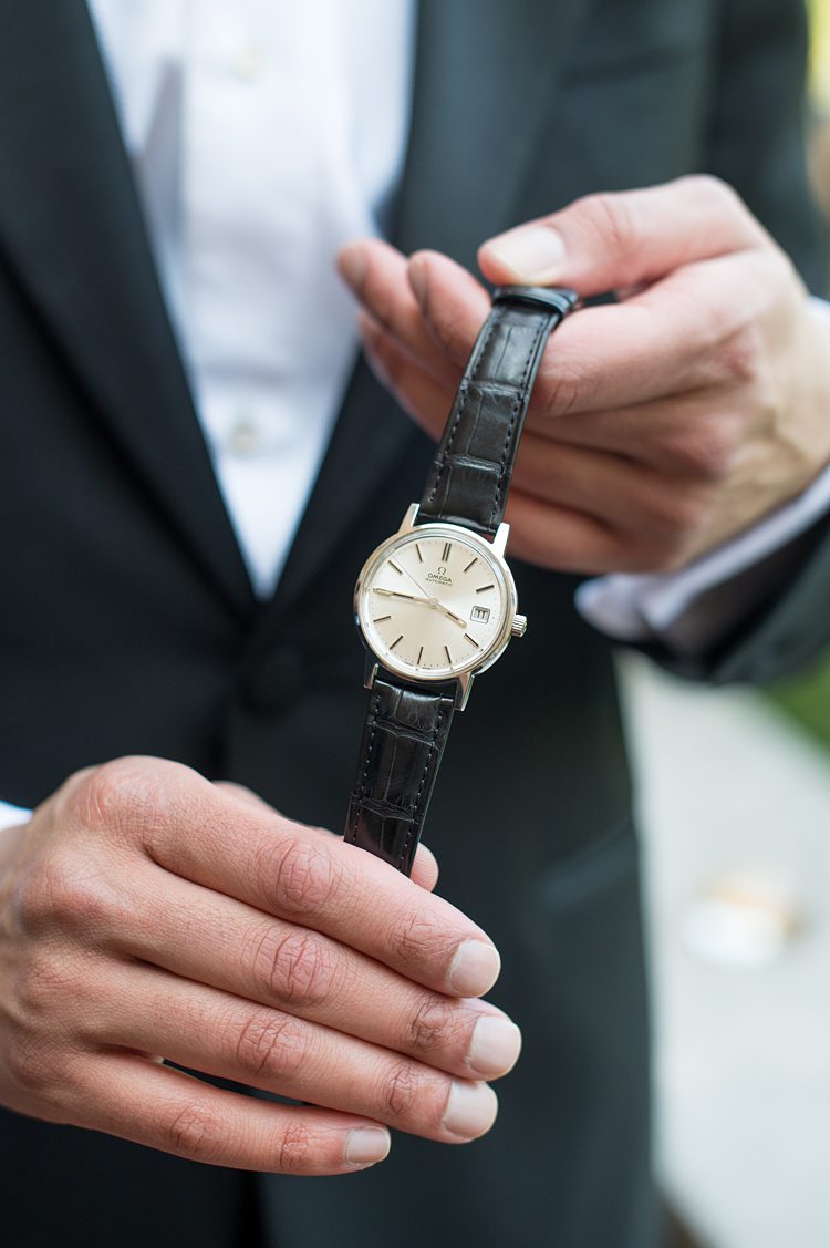 Vintage Omega watch for the groom at his wedding in Sleepy Hollow, NY.