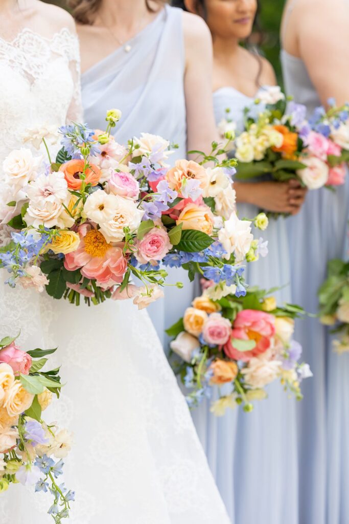 Colorful flower details at a wedding at the Umstead Hotel and Spa.