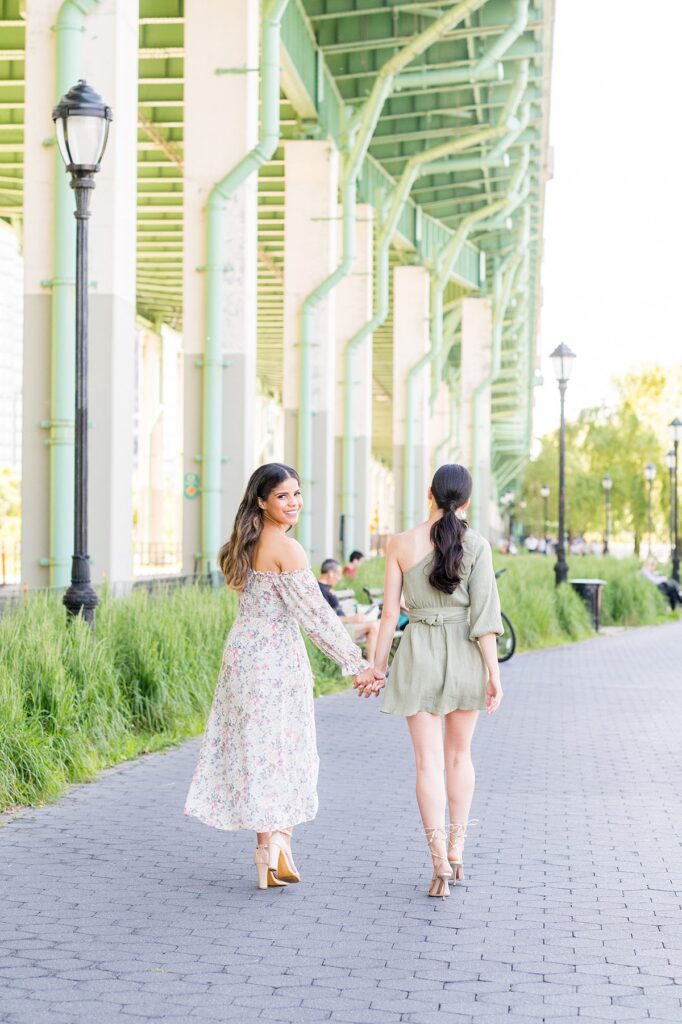 Same sex lesbian couple engagement photos in Riverside Park in NYC by Mikkel Paige Photography.