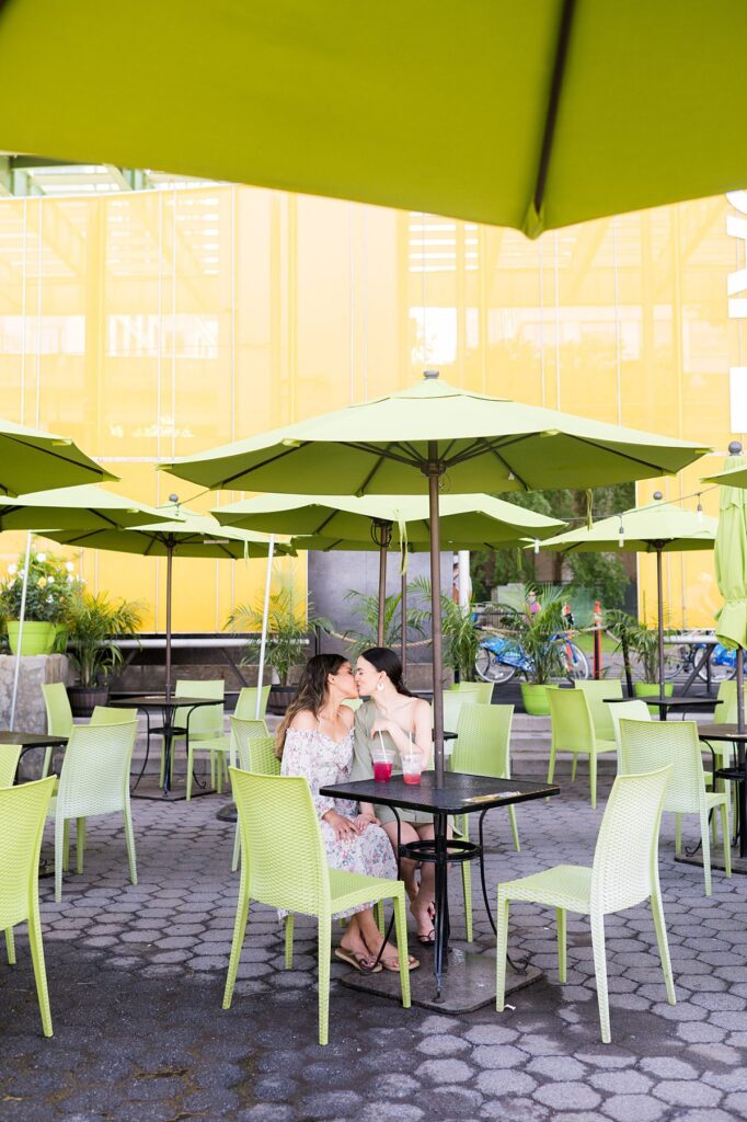 Same sex lesbian couple engagement photos in Riverside Park in NYC by Mikkel Paige Photography.