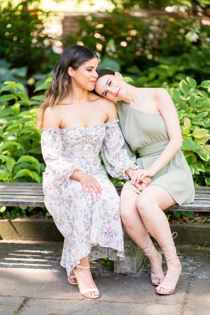 Same sex lesbian couple engagement photos in Riverside Park in NYC by Mikkel Paige Photography.
