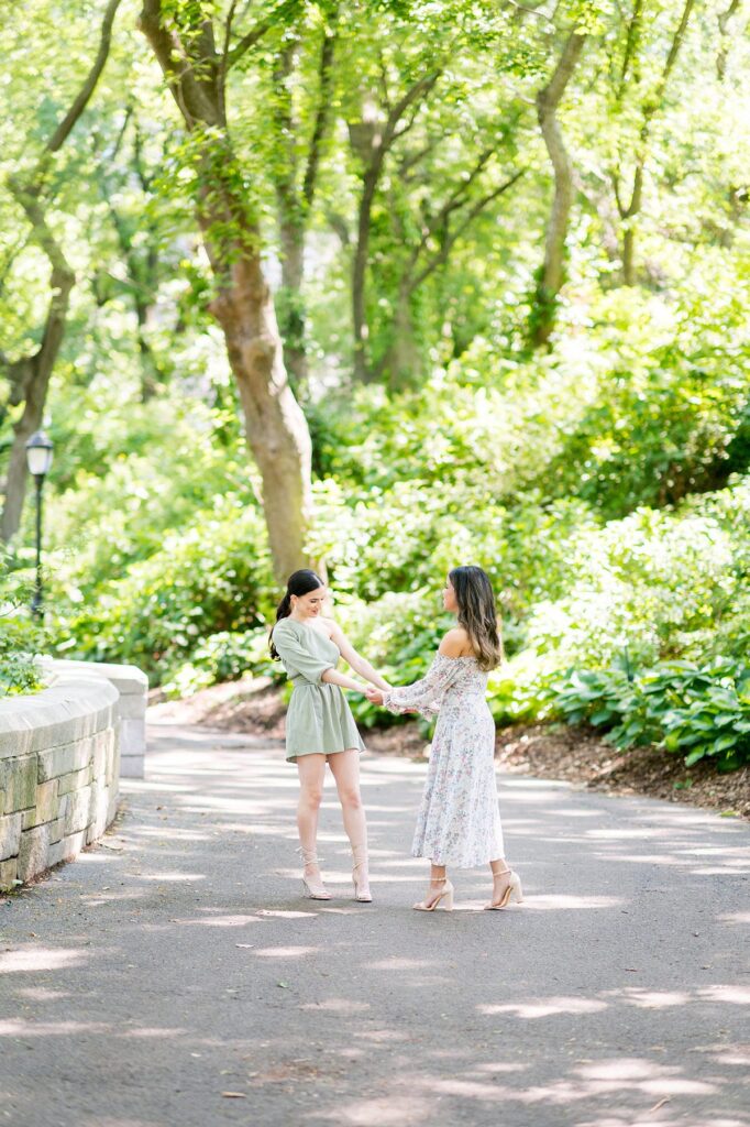Same sex lesbian couple engagement photos in Riverside Park in NYC by Mikkel Paige Photography.