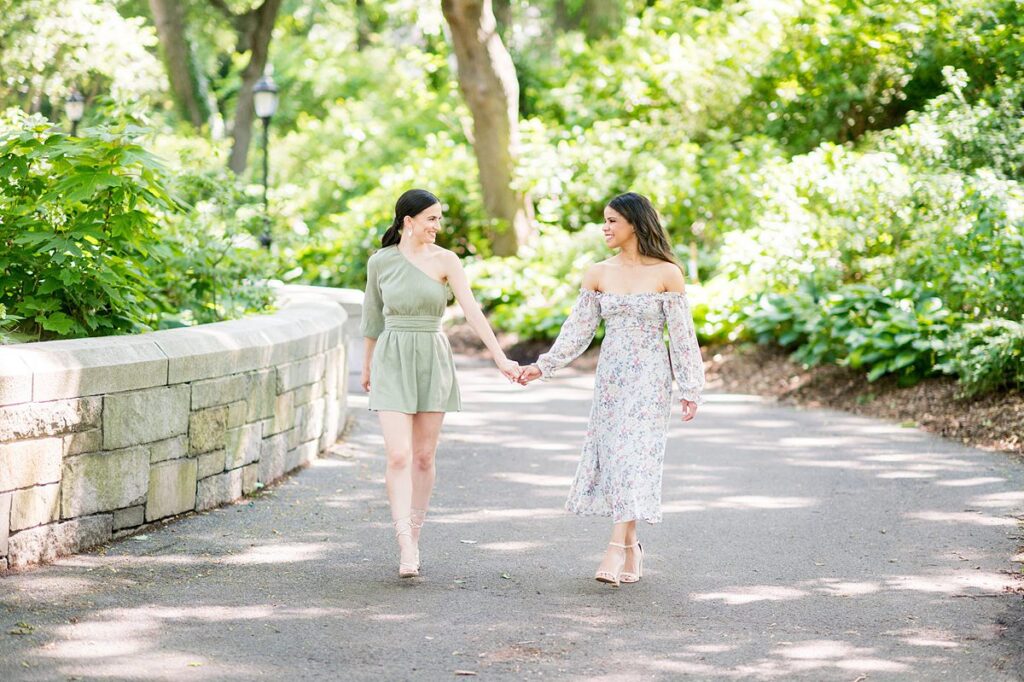 Same sex lesbian couple engagement photos in Riverside Park in NYC by Mikkel Paige Photography.