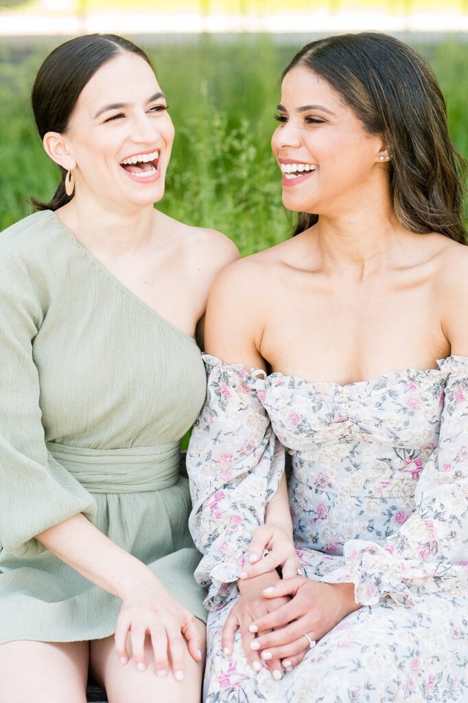 Same sex lesbian couple engagement photos in Riverside Park in NYC by Mikkel Paige Photography.