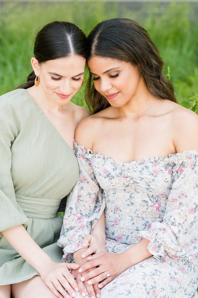 Same sex lesbian couple engagement photos in Riverside Park in NYC by Mikkel Paige Photography.