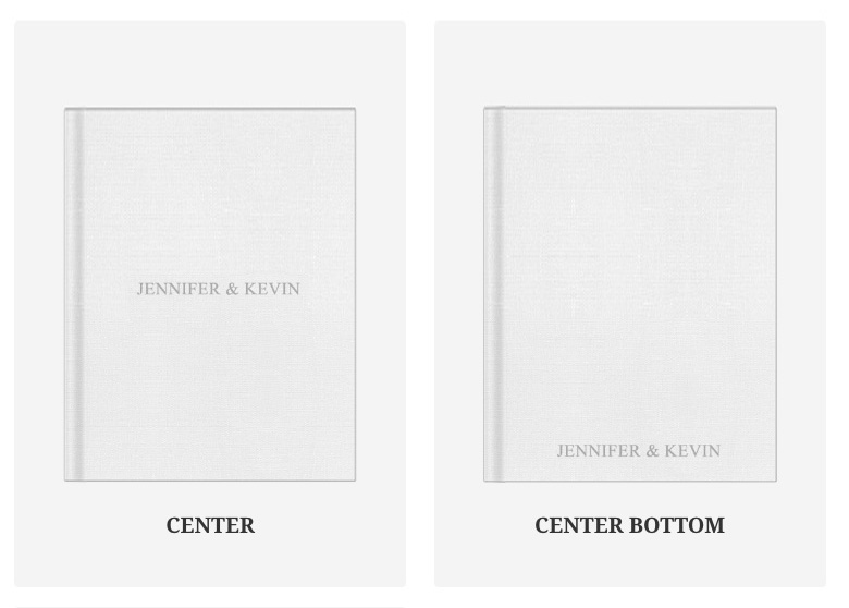 Debossed cover text alignment options folio albums by Mikkel Paige Photography.