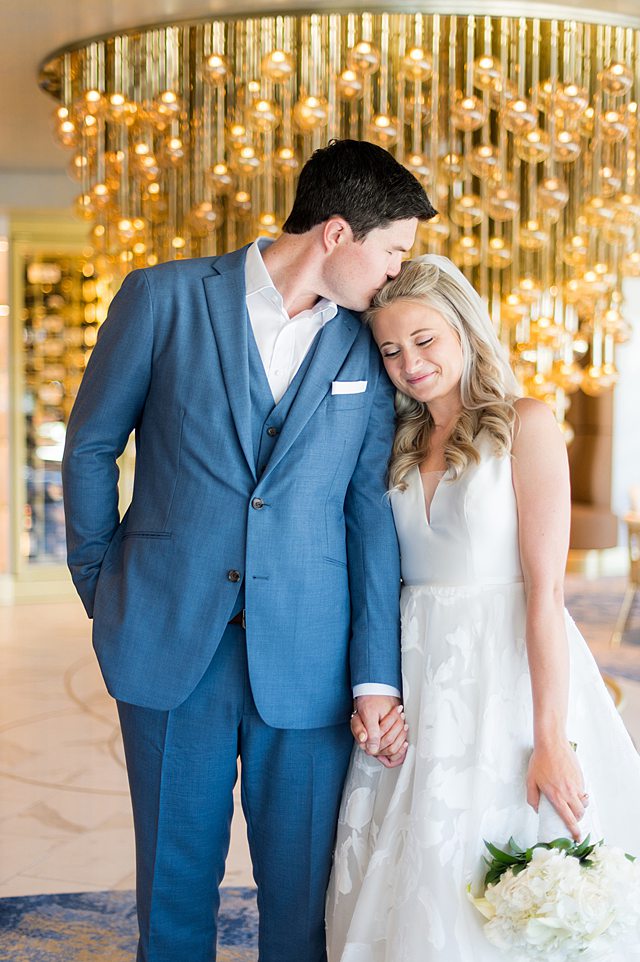 Bride and groom in Enchante during their Disney Wish wedding photos by Mikkel Paige Photography on Disney Cruise Line.