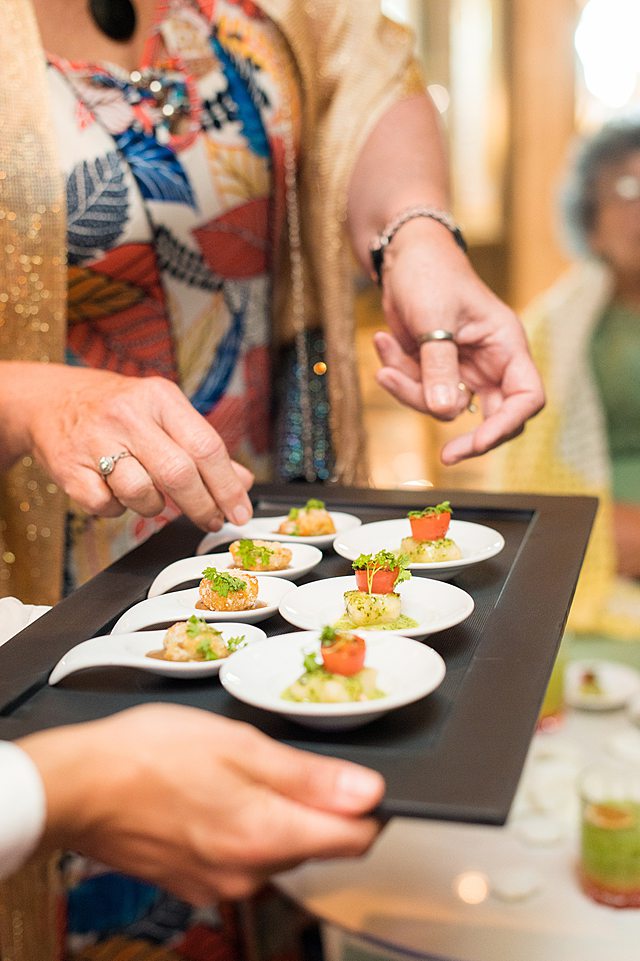 Hors d'oeuvres during a Bayou reception on Disney Cruise Line. Disney Wish wedding photos by Mikkel Paige Photography.