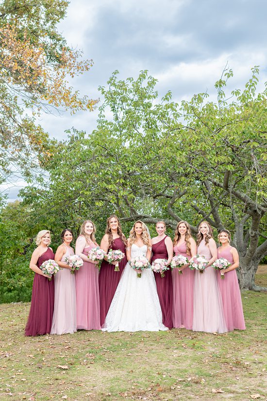 Berry bridesmaids at Divine Park in NJ, with photos by Mikkel Paige Photography.