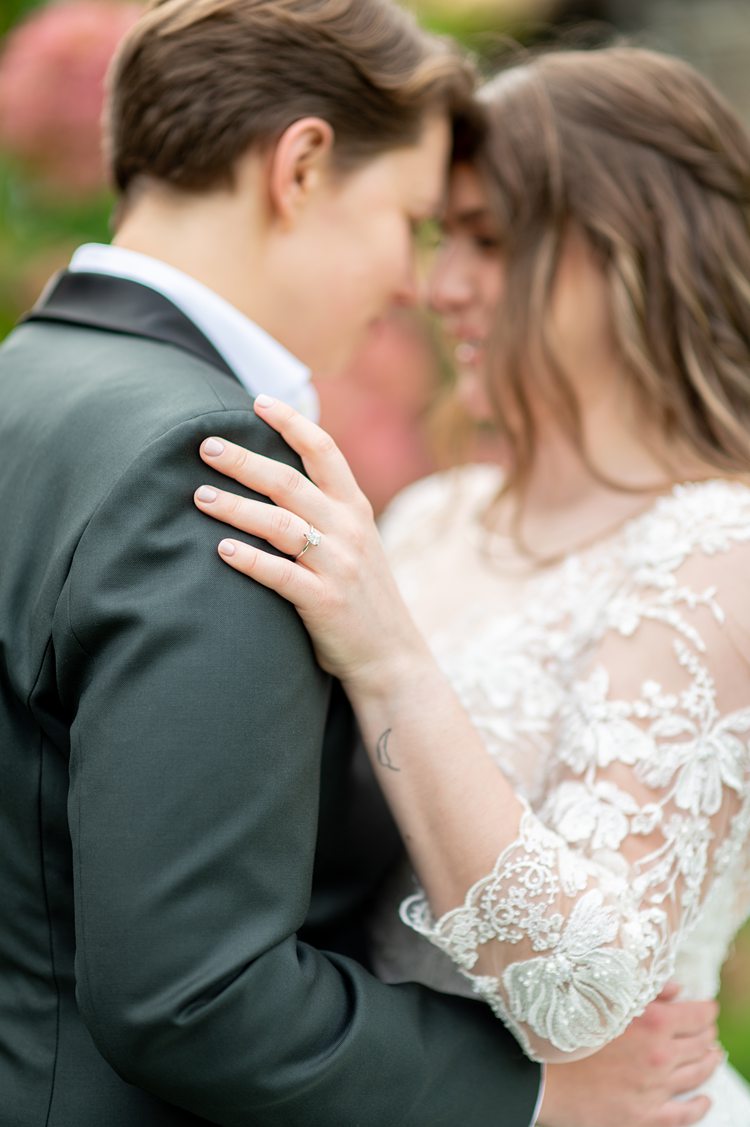 Intimate portrait of two brides at Blue Hill Stone Barns