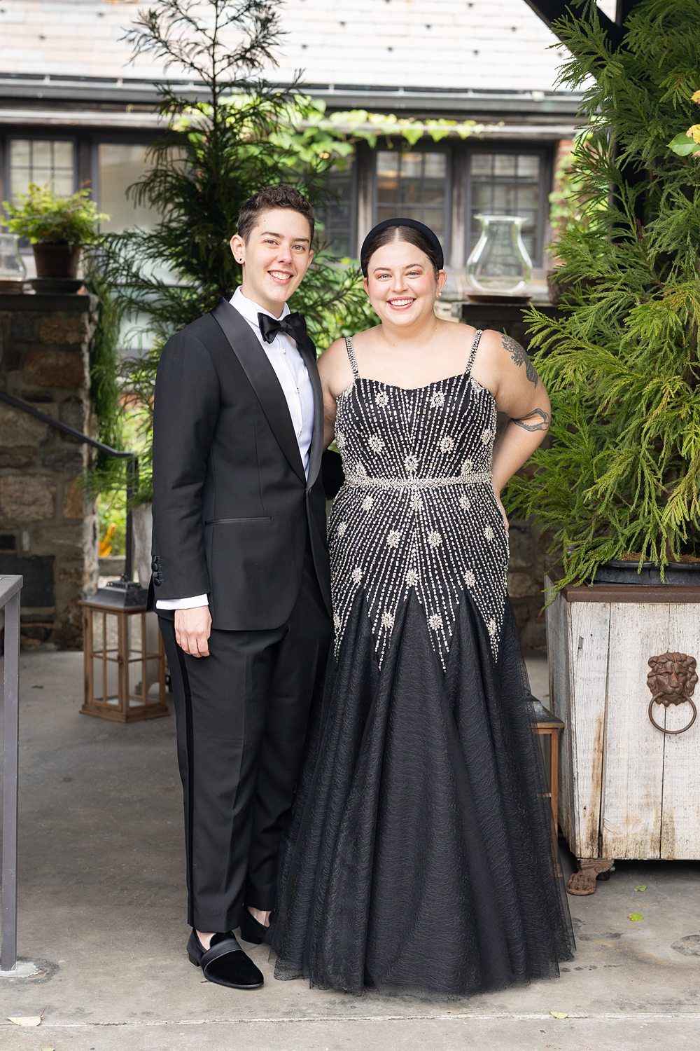 A couple in formal attire for a wedding at Blue Hill Stone Barns.