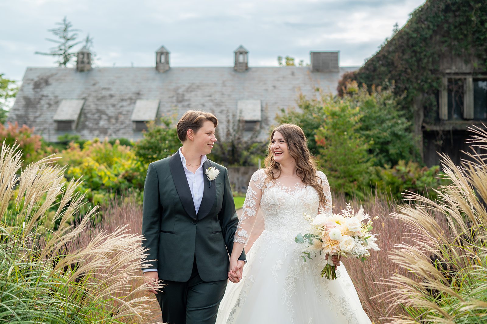 Sofia and Anna at Blue Hill Stone Barns in the fall grass.