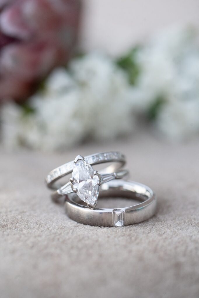 Ring with a marquee diamond from a Disney Cruise Line wedding.