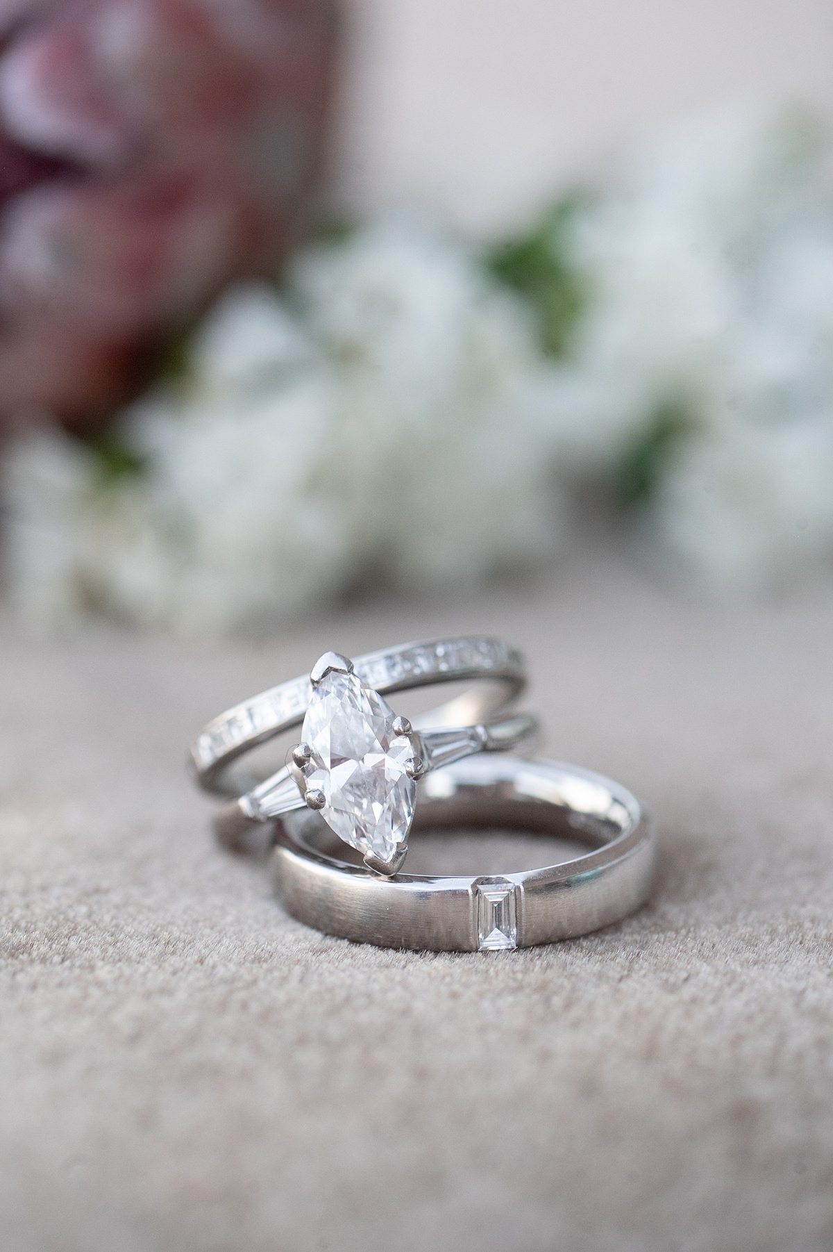 Ring with a marquee diamond from a Disney Cruise Line wedding.